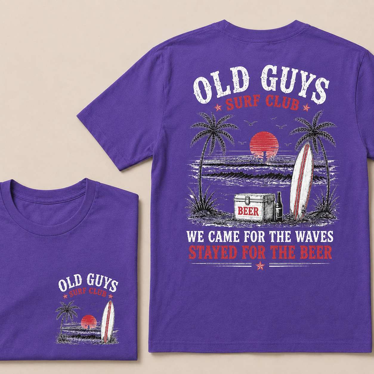 "Old Guys Surf Club" Vintage Beach Beer Casual Graphic T-Shirt