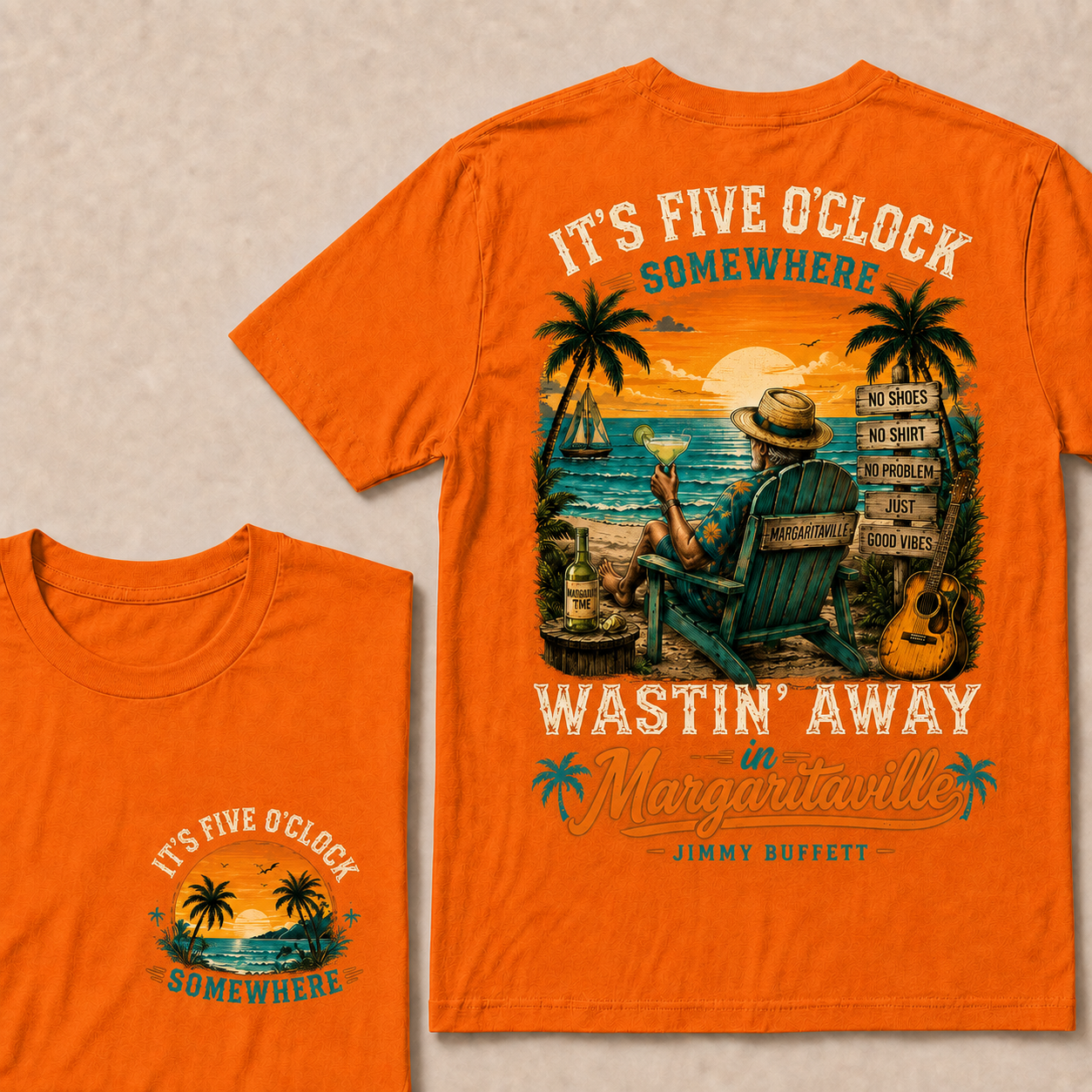 It's Five O'Clock Somewhere Wastin' Away in Margaritaville Vintage Beach Sunset T-Shirt T-shirt