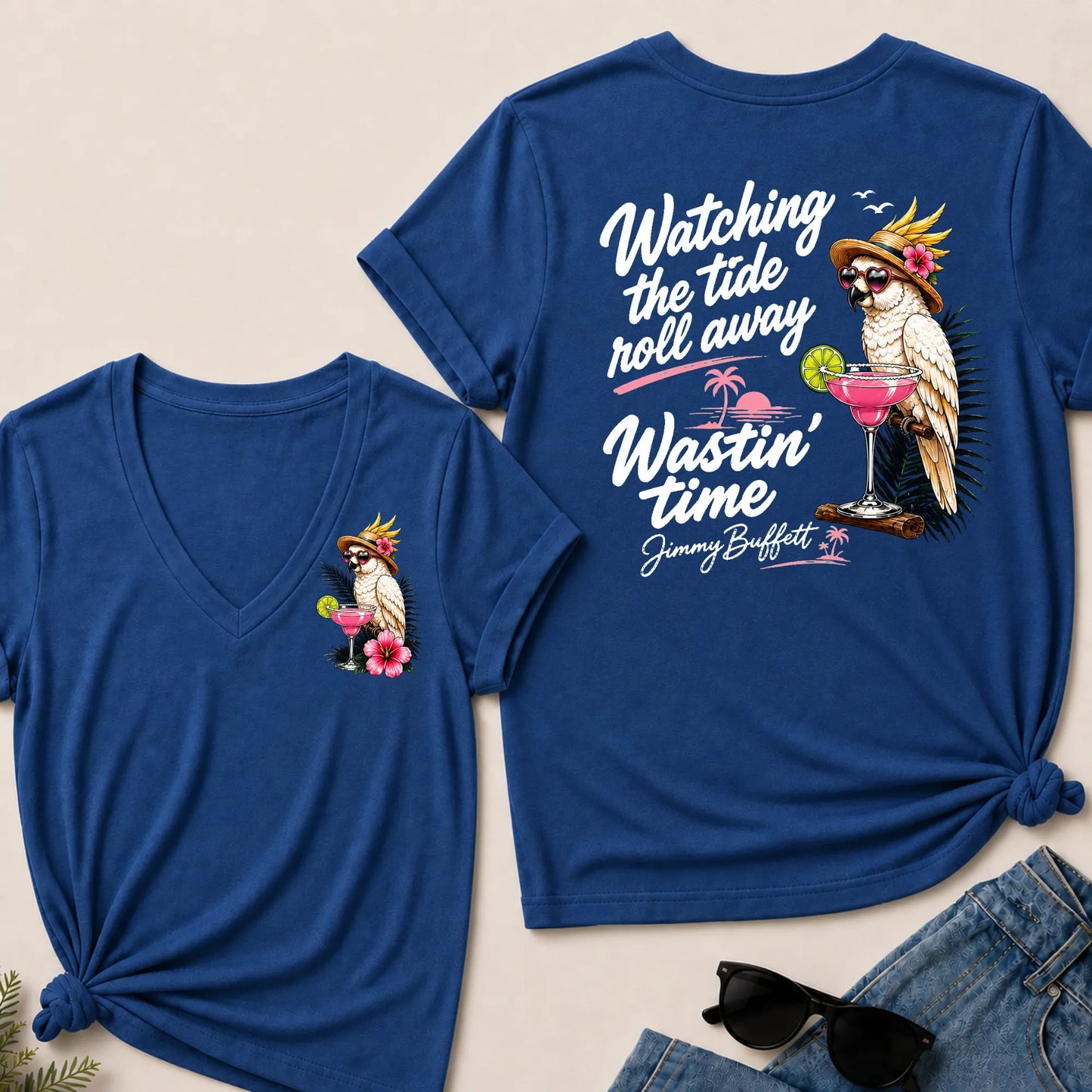 Watching The Tide Roll Away Wastin' Time Jimmy Buffett V‑Neck T‑Shirt