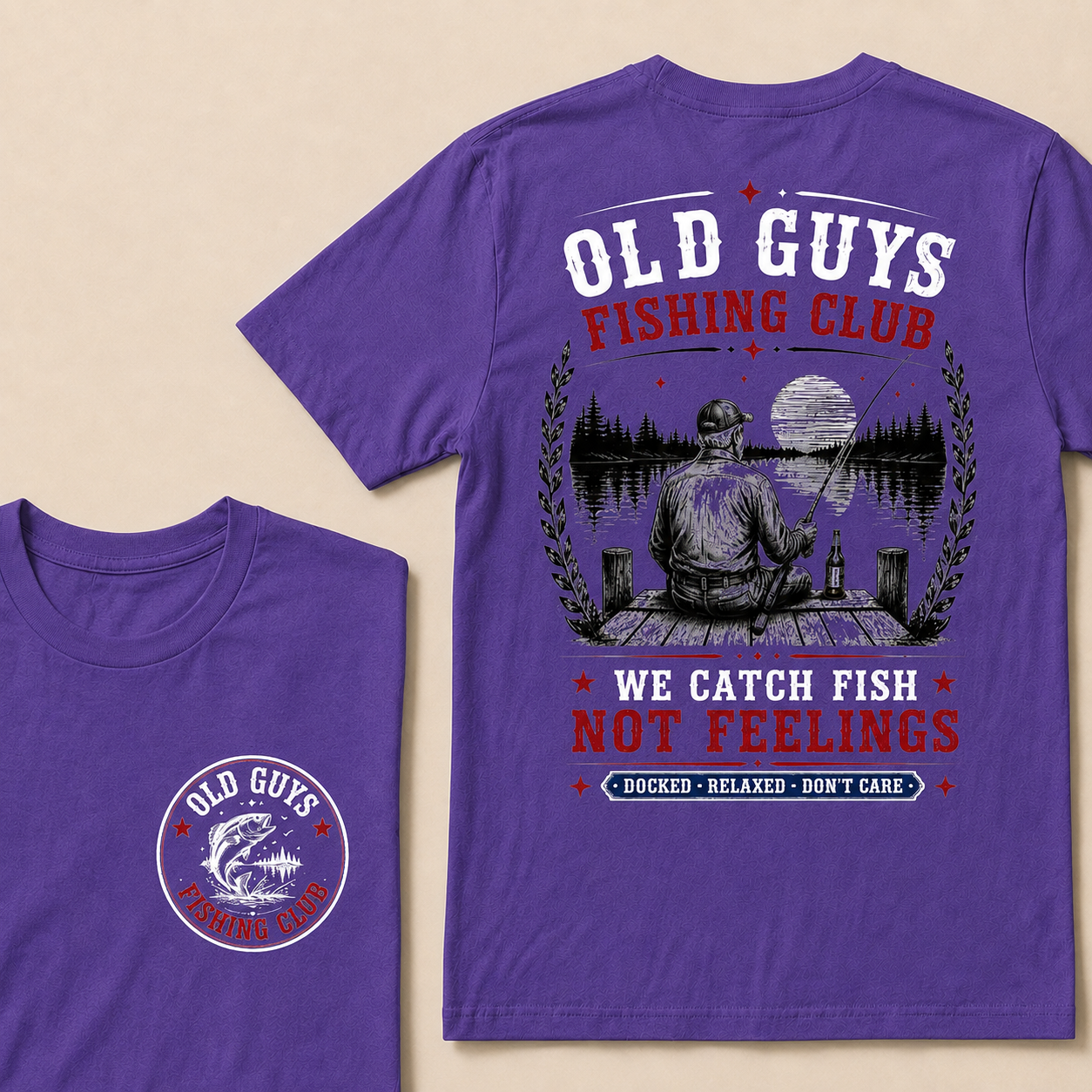 "Old Guys Fishing Club – We Catch Fish, Not Feelings" Crew Neck Tee