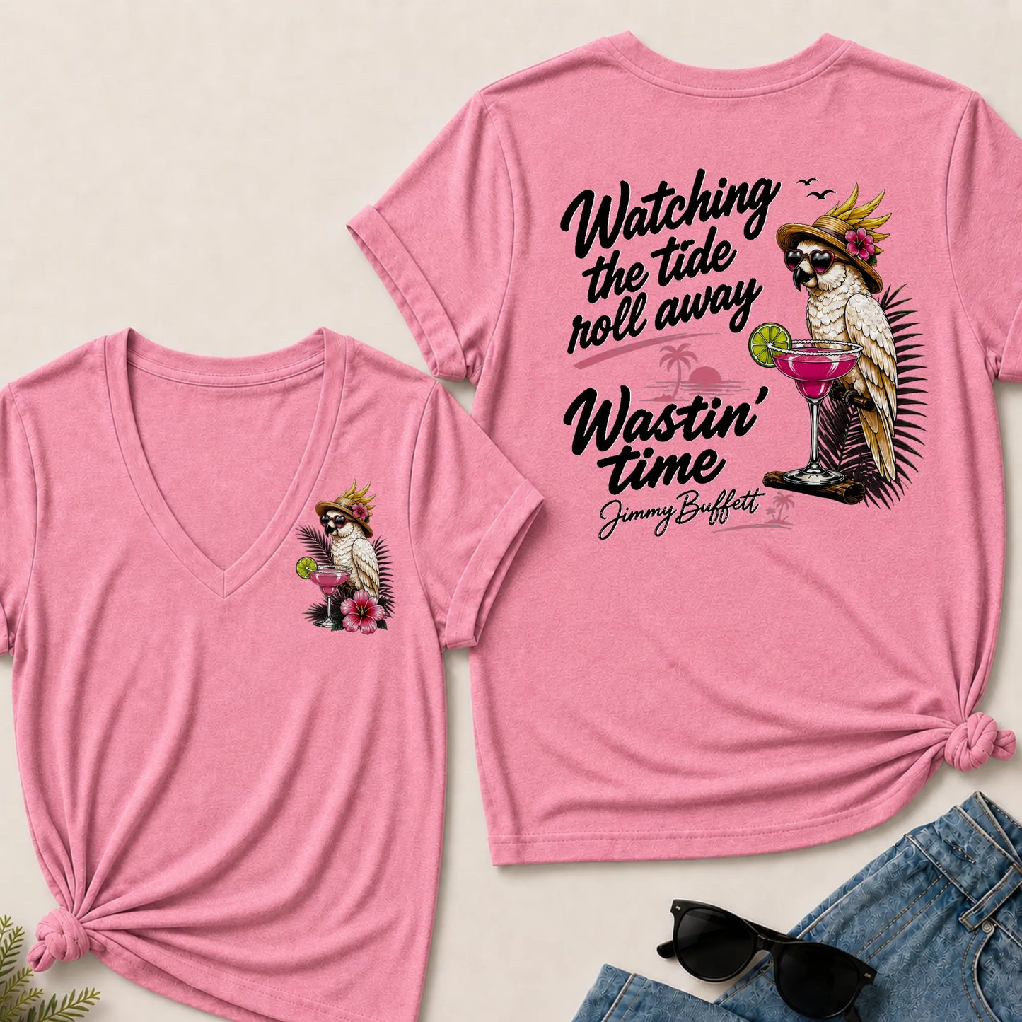 Watching The Tide Roll Away Wastin' Time Jimmy Buffett V‑Neck T‑Shirt
