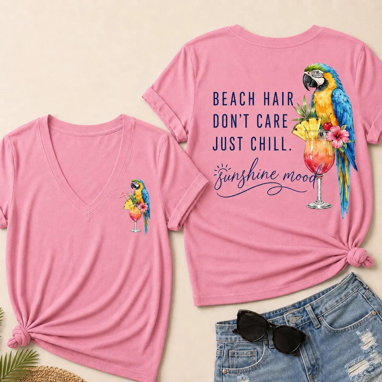 "Beach Hair, Don't Care – Just Chill" V-Neck Tee