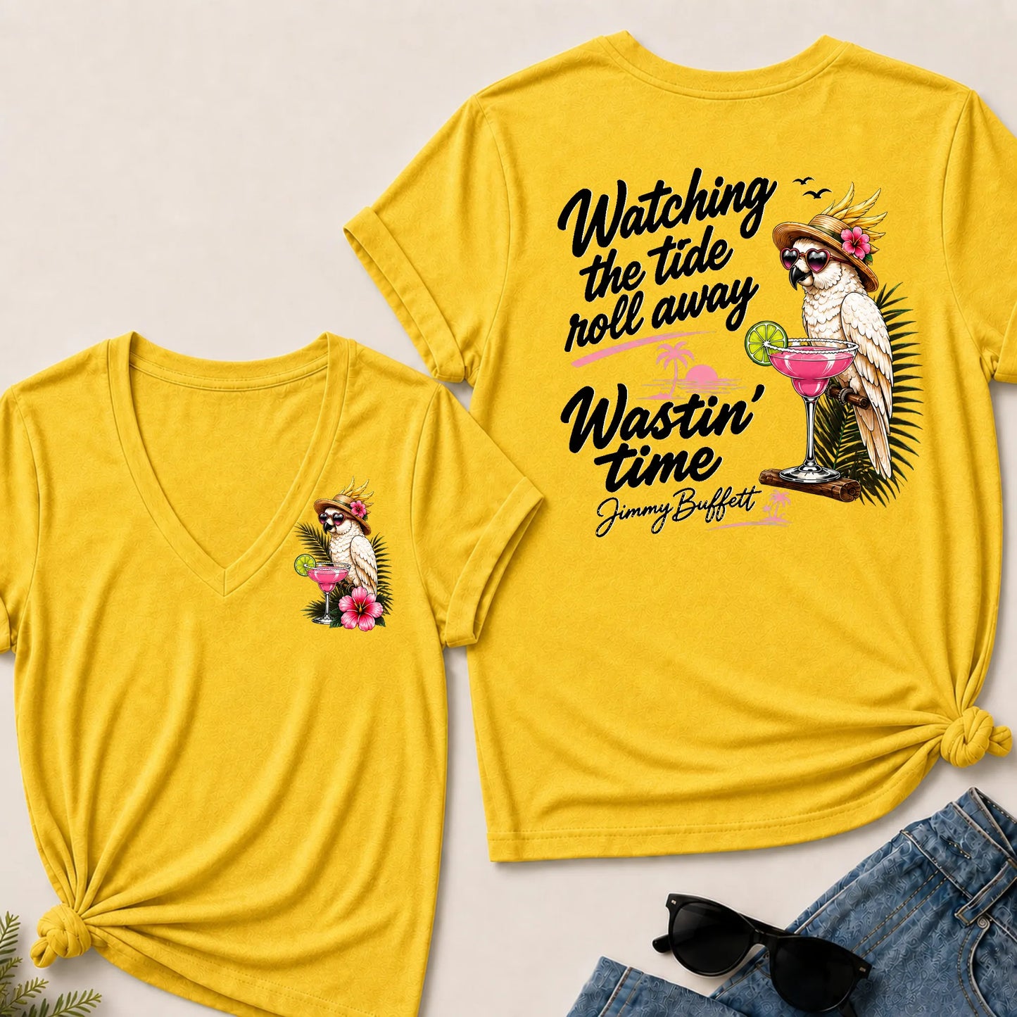 Watching The Tide Roll Away Wastin' Time Jimmy Buffett V‑Neck T‑Shirt