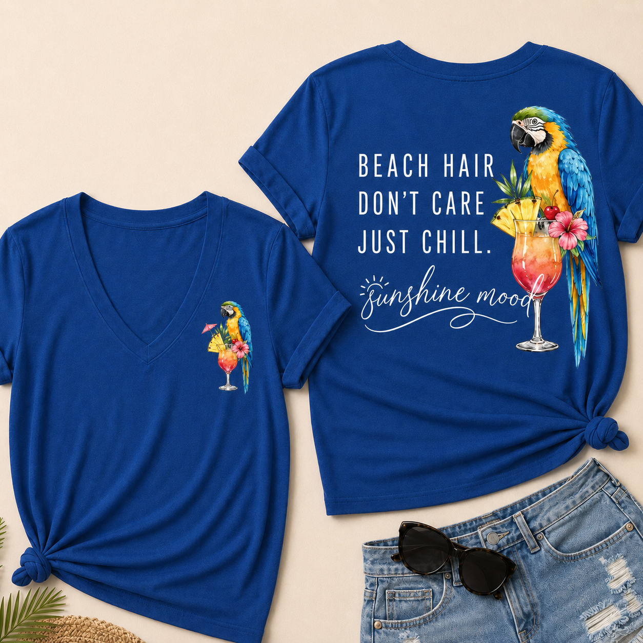 "Beach Hair, Don't Care – Just Chill" V-Neck Tee