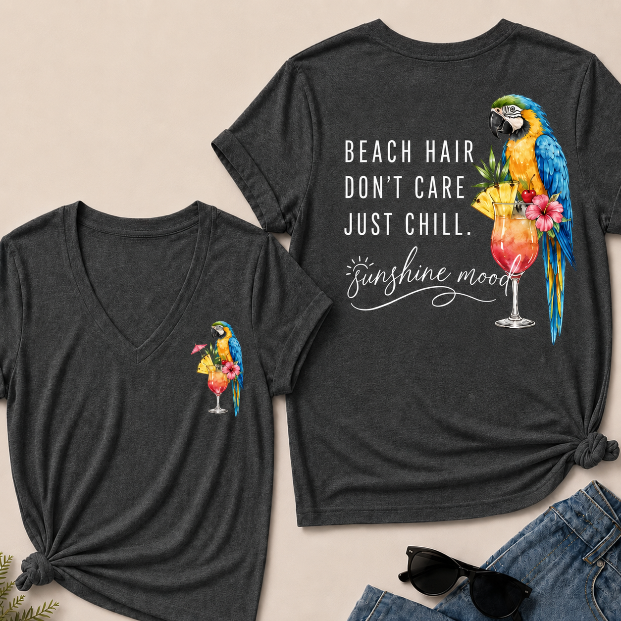 "Beach Hair, Don't Care – Just Chill" V-Neck Tee