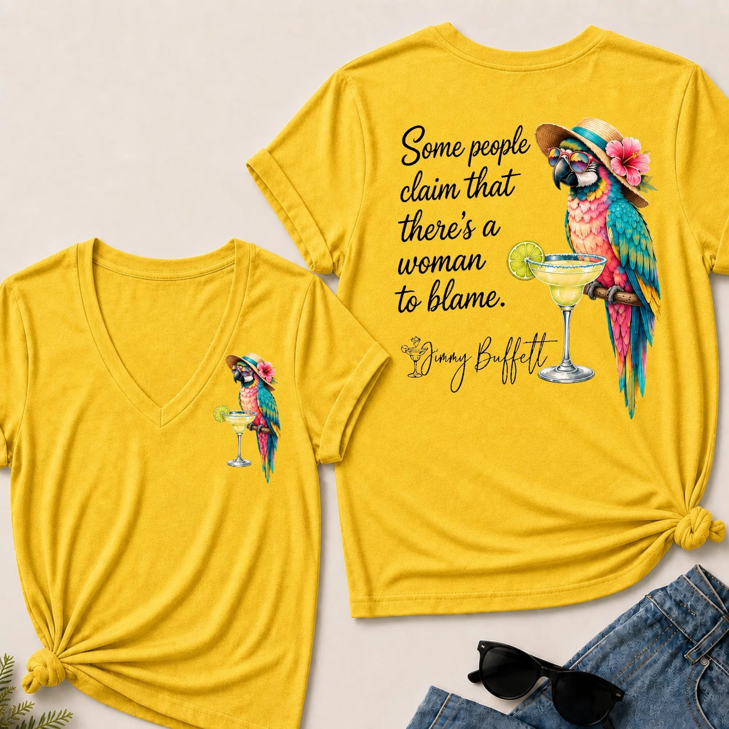 Some People Claim That There's A Woman To Blame Jimmy Buffett V‑Neck T‑Shirt
