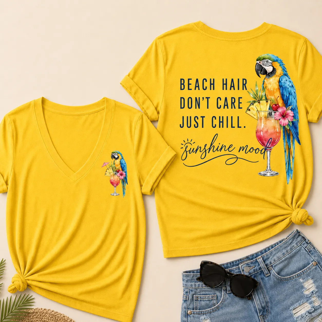 "Beach Hair, Don't Care – Just Chill" V-Neck Tee