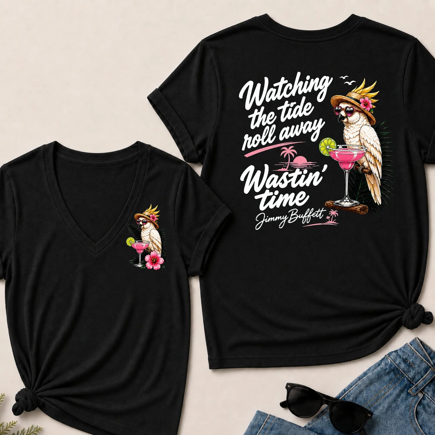Watching The Tide Roll Away Wastin' Time Jimmy Buffett V‑Neck T‑Shirt