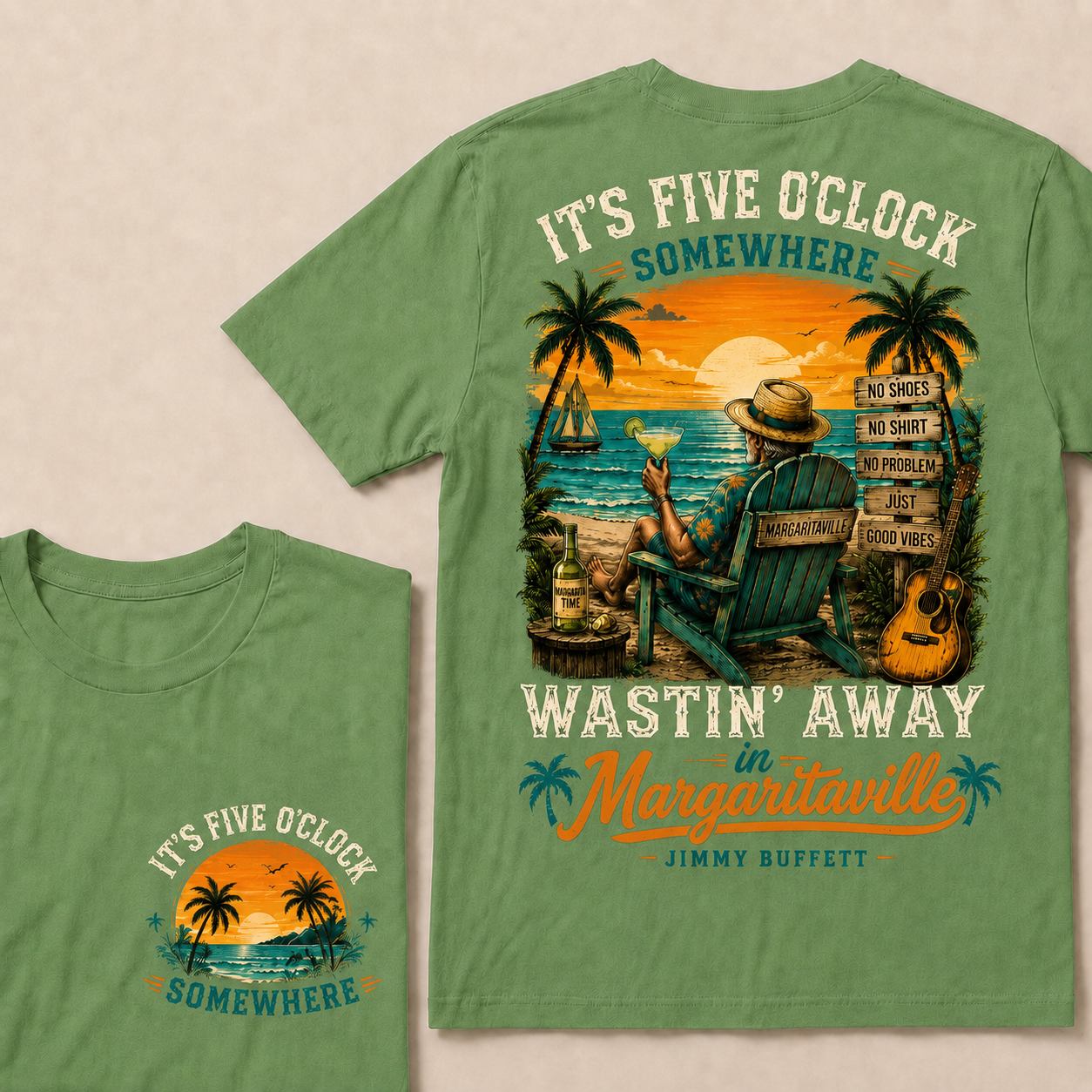 It's Five O'Clock Somewhere Wastin' Away in Margaritaville Vintage Beach Sunset T-Shirt T-shirt