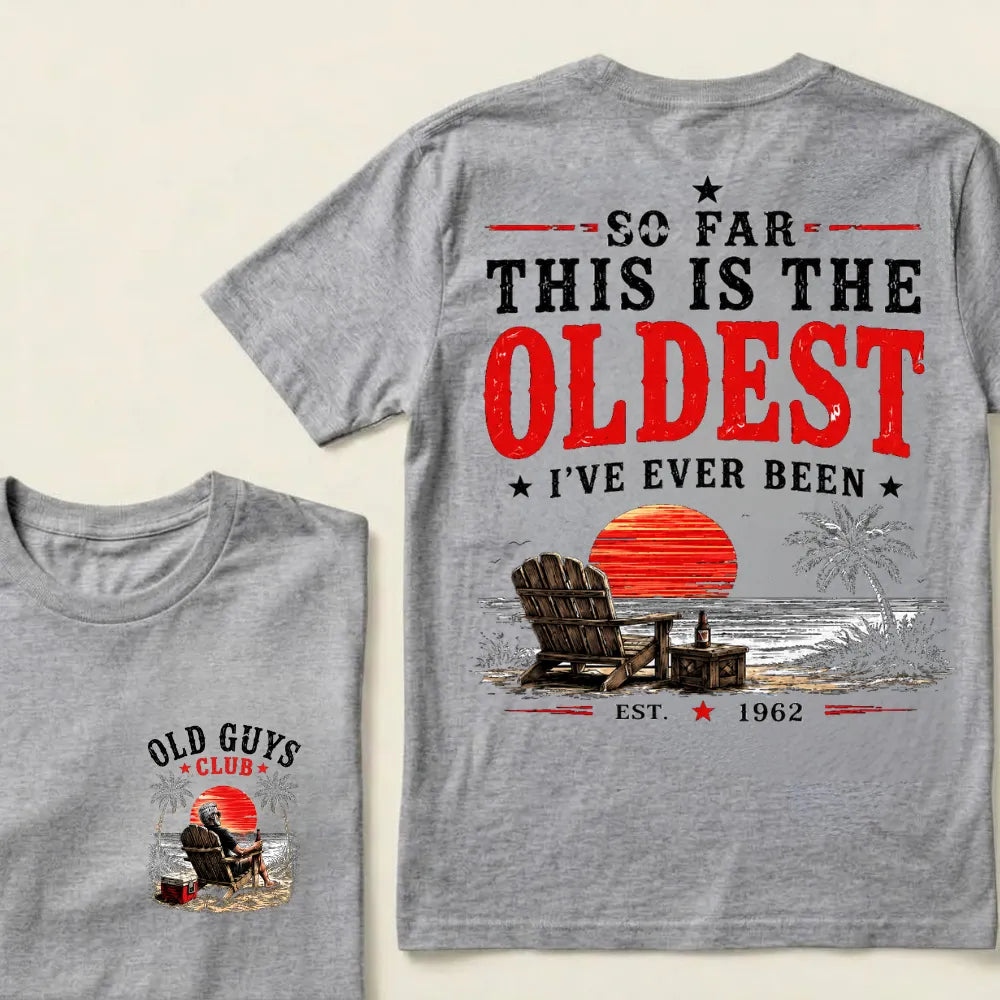 "Old Guys Club" Vintage Beach Birthday Commemorative Graphic T-Shirt