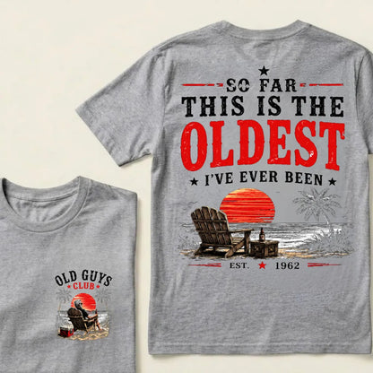 "Old Guys Club" Vintage Beach Birthday Commemorative Graphic T-Shirt