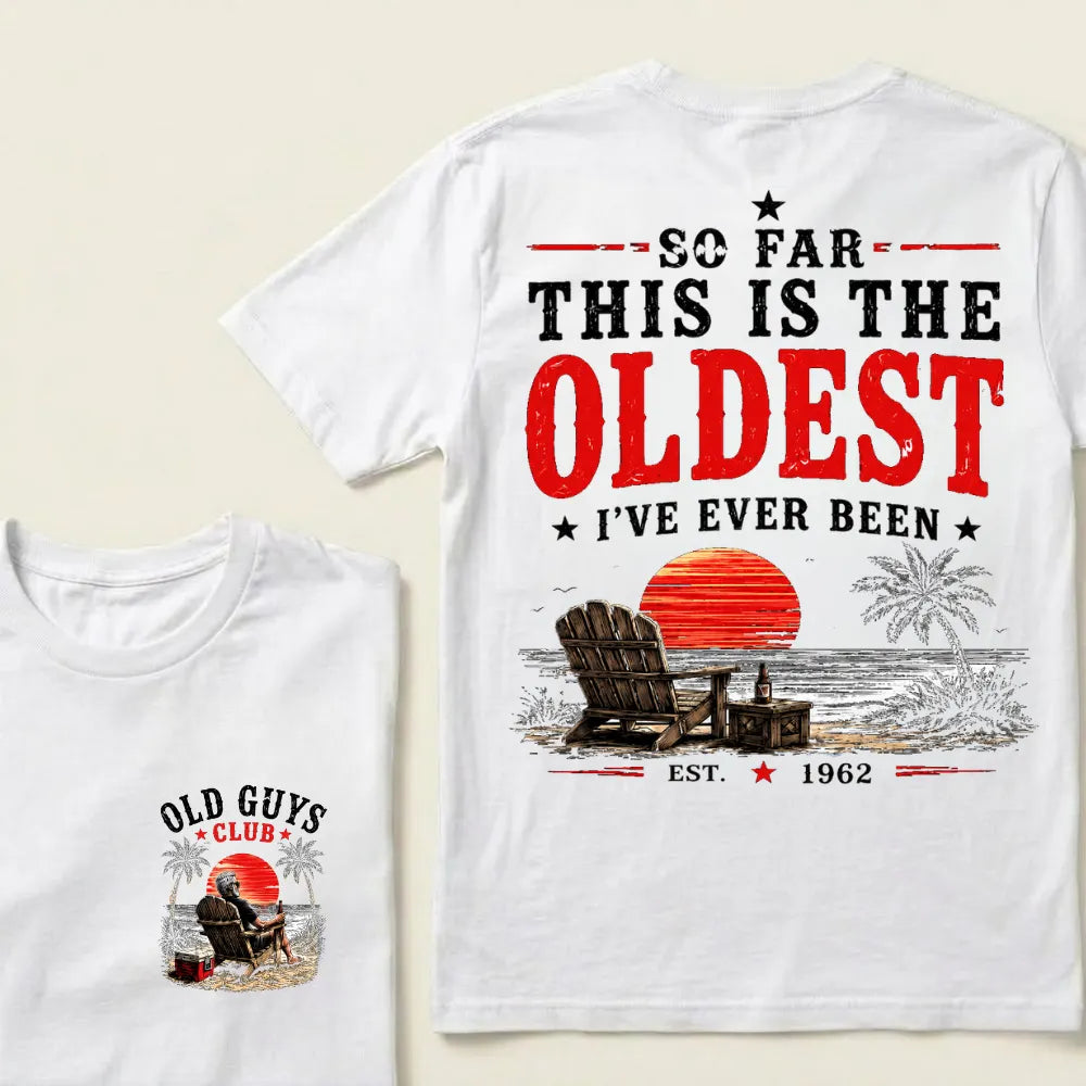 "Old Guys Club" Vintage Beach Birthday Commemorative Graphic T-Shirt