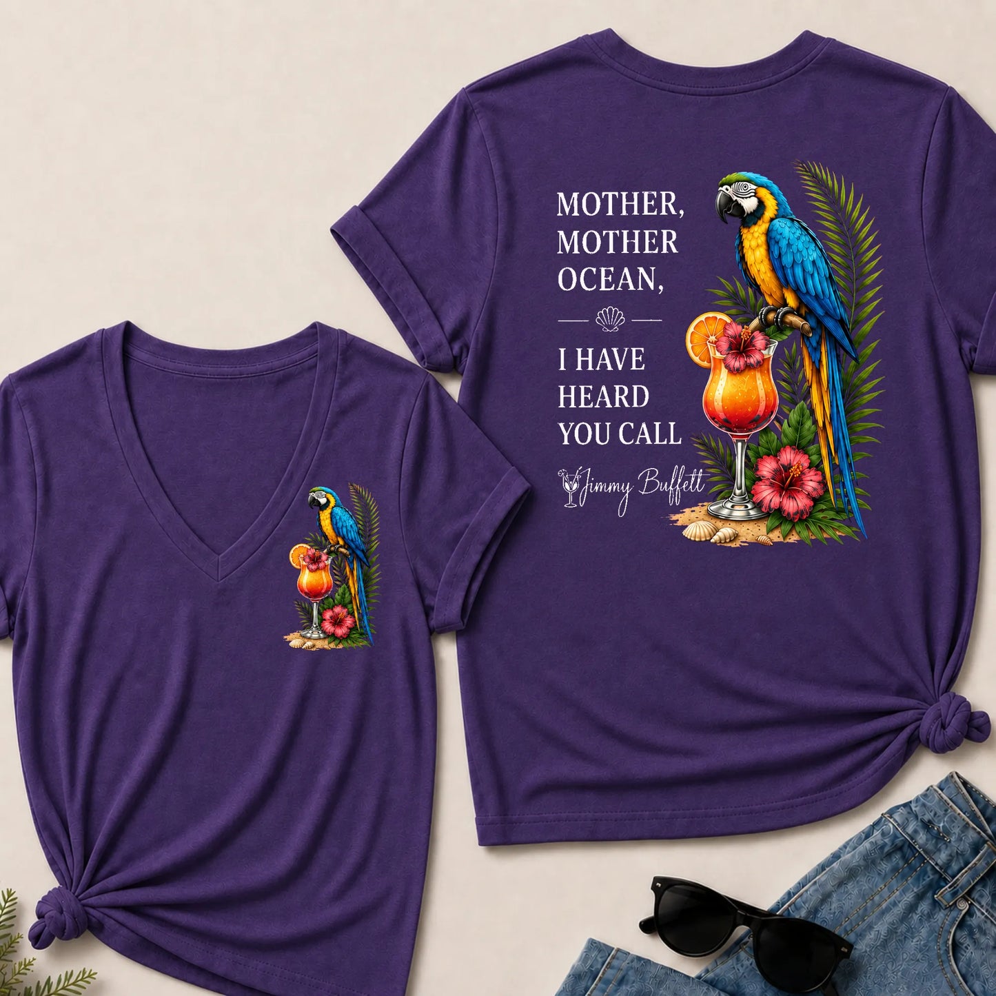 Mother Mother Ocean I Have Heard You Call Jimmy Buffett V-Neck T-Shirt